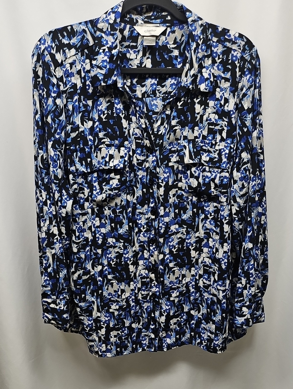 cj banks Abstract Blue Black White Blouse